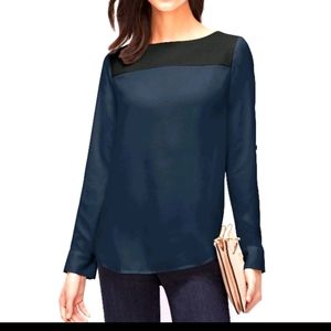 Ann Taylor Navy blue and faux leather top